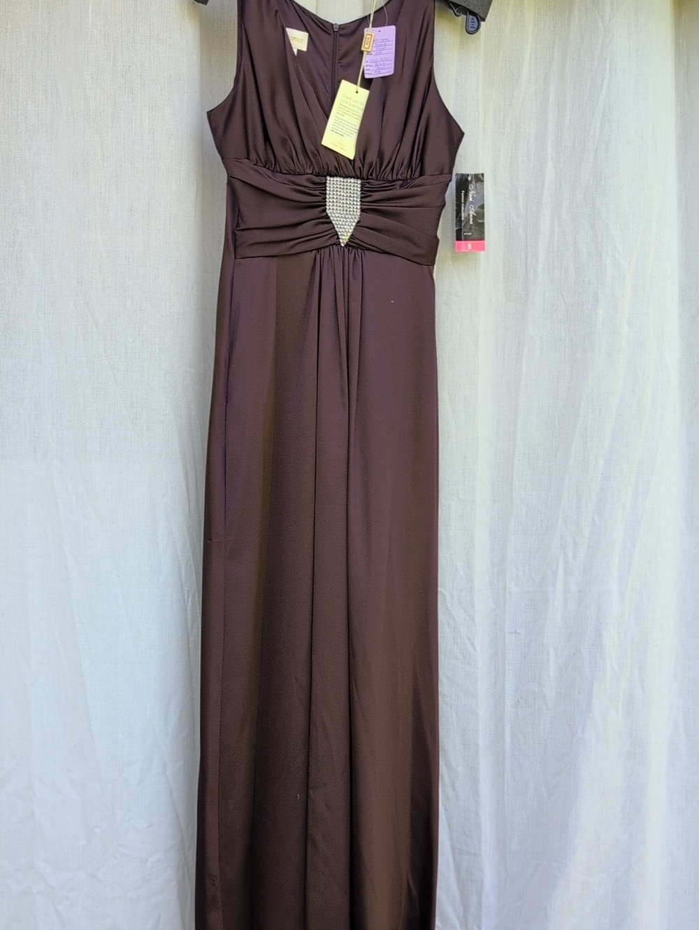 Narianna Brown Sleeveless Maxi Dress with Jeweled Waist